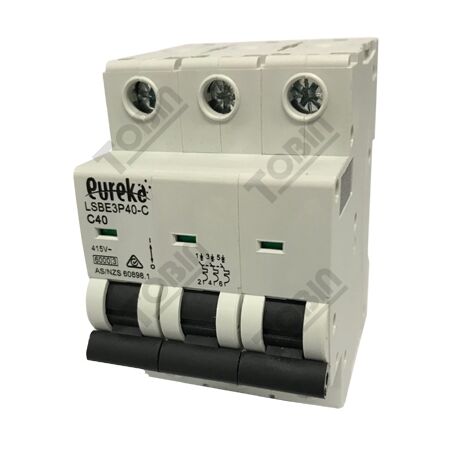 MCB EUREKA 3 Pole 40A C Curve Circuit Breaker | 6kA Breaking Capacity | by Tobin