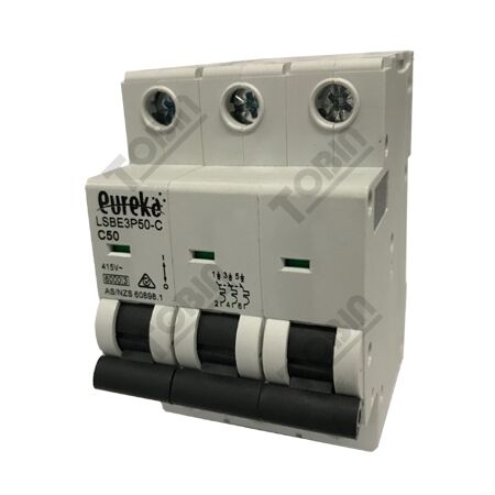 MCB EUREKA 3 Pole 50A C Curve Circuit Breaker | 6kA Breaking Capacity | by Tobin