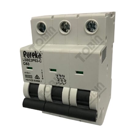 MCB EUREKA 3 Pole 63A C Curve Circuit Breaker | 6kA Breaking Capacity | by Tobin
