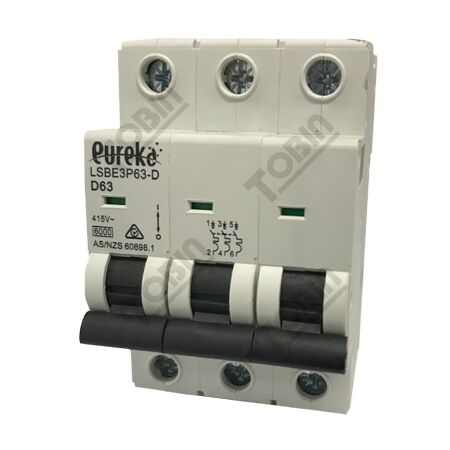 MCB EUREKA 3 Pole 63A D Curve Circuit Breaker | 6kA Breaking Capacity | High Inrush Current Protection | by Tobin