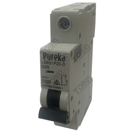 MCB EUREKA 1 Pole 20A D Curve | 10kA Breaking Capacity | by Tobin