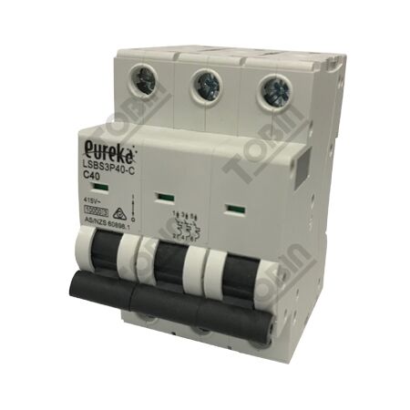 MCB EUREKA 3 Pole 40A C Curve Circuit Breaker | 10kA Breaking Capacity | by Tobin