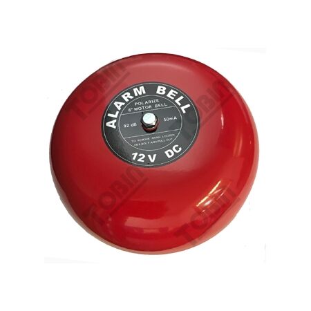 12VDC Red Warning Bell | 6 Inch Diameter | 93 dB Sound Output | IP44 Rated | by Tobin