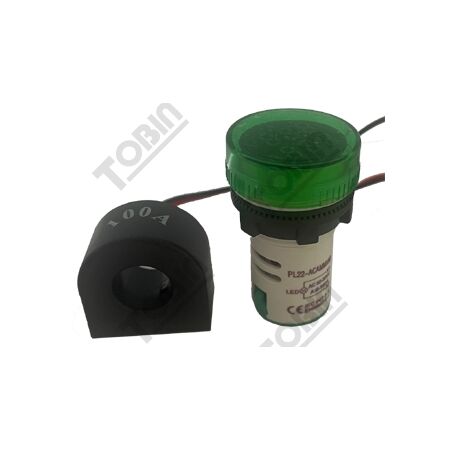Ammeter-Voltmeter 22mm | 0-100A Current & 50-500VAC Voltage | Green Display | by Tobin