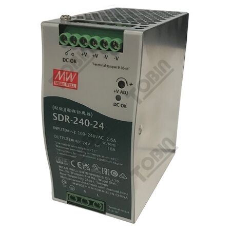 Power Supply 85-264VAC In 24VDC 10A Out 240W | High Efficiency | Compact Design | by Tobin