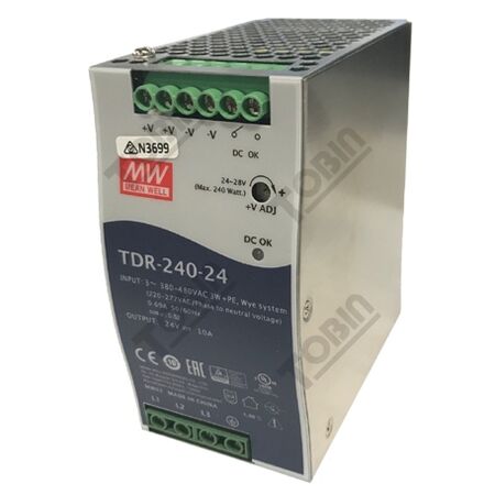 Power Supply 340-550VAC | 24VDC 10A Output | 240W Power Output | by Tobin