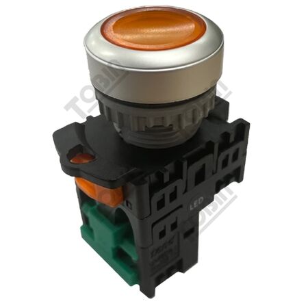 Pushbutton Illuminated Switch 240VAC | Amber LED | 1 N/O Contact | Flush Mount | by Tobin