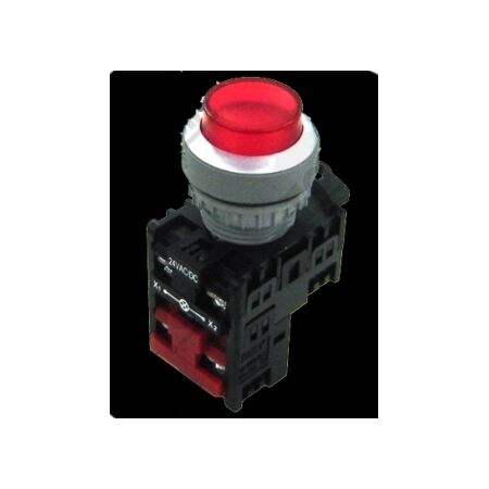 24V AC/DC Illuminated Pushbutton Switch | Red LED | Raised Design | N/C Contact | by Tobin