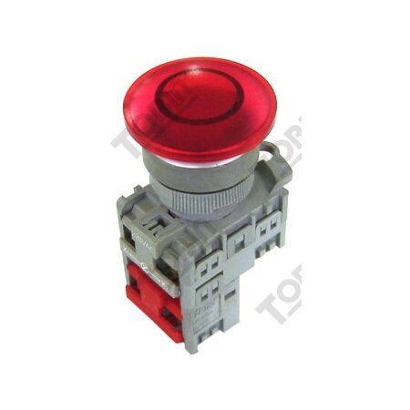 Pushbutton Illuminated Mushroom 240VAC | Red LED | N/C Contact | by Tobin