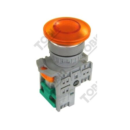 Amber LED Pushbutton Switch | 24VAC | Mushroom Head Design | 1 N/O Contact | by Tobin