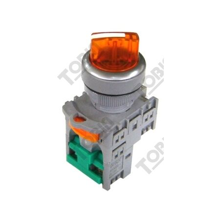 Selector Switch 2 Position Illuminated 24V | LED Amber | Short Design | 1 N/O Contact | by Tobin