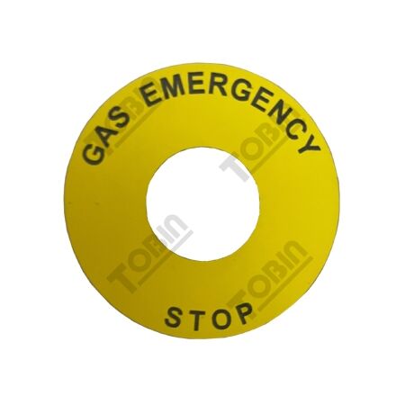 Pushbutton Legend Plate Yellow Gas Emergency Stop | 55mm Diameter | Durable Material | Clearly Marked | by Tobin