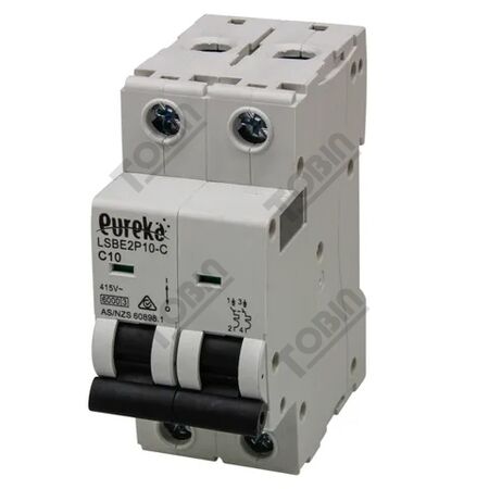 MCB EUREKA 2 Pole 10A C Curve Circuit Breaker | 6kA Breaking Capacity | by Tobin