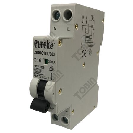 RCBO EUREKA 1 Pole Compact 16A C Curve 6kA 30mA | Earth Leakage Protection | Compact Design | by Tobin