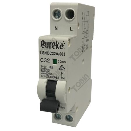 RCBO EUREKA 1 Pole Compact 32A C Curve 6kA 30mA | Earth Leakage Protection | by Tobin