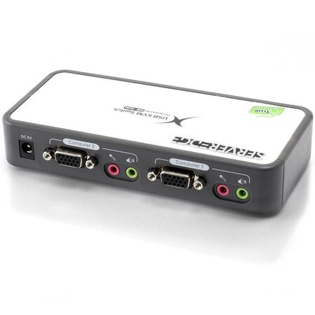 2-Port USB VGA Desktop KVM Switch | Audio Support & USB Hub 2.0 | Plug and Play | by SERVEREDGE