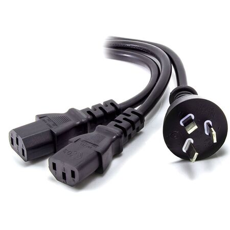 2m Aus 3 Mains Plug to 2 X IEC C13 Y Splitter Cable | Dual IEC C13 Connectors | Durable Construction | by SERVEREDGE