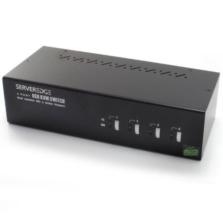 4-Port Dual Monitors DVI USB KVM Switch | Audio & Mic Support | Includes Cables | by SERVEREDGE