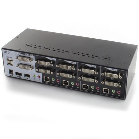 4-Port Dual Monitors DVI USB KVM Switch | Audio & Mic Support | Includes Cables | by SERVEREDGE