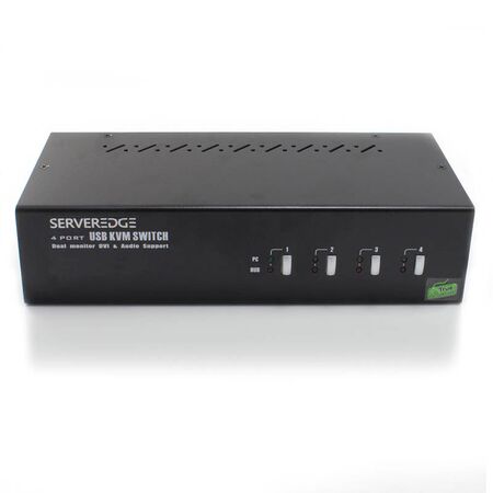 4-Port Dual Monitors DVI USB KVM Switch | Audio & Mic Support | Includes Cables | by SERVEREDGE