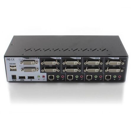 4-Port Dual Monitors DVI USB KVM Switch | Audio & Mic Support | Includes Cables | by SERVEREDGE