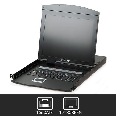 19" LCD Multi User CAT6 KVM Console Rack Drawer | 16 Ports | USB/PS2/VGA Support | by SERVEREDGE