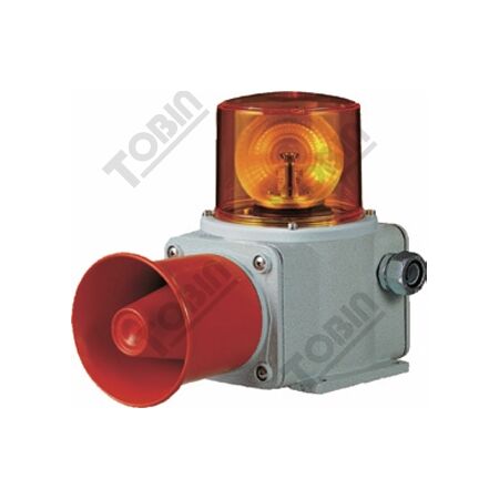 Warning Lite/Sound HD IP66 Amber 24VDC Electronic | Heavy-Duty LED Rotating Beacon | Integrated Sounder | by Tobin