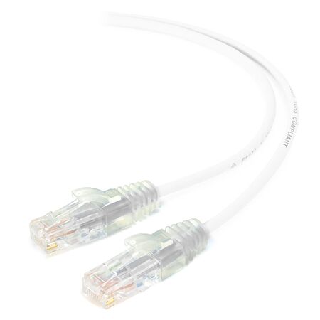 1m White Ultra Slim Cat6 Network Cable | 28AWG | 50u Gold Plated Connectors | Flexible Design | by SERVEREDGE