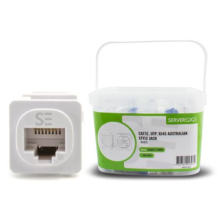 Cat5e UTP RJ45 Australian Style Jack | White | Pack of 100 | UL 94V-O Rated | by SERVEREDGE