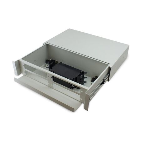2RU Fibre Sliding Patch Panel | Splice Cassette & Protector | Easy Access Design | by SERVEREDGE