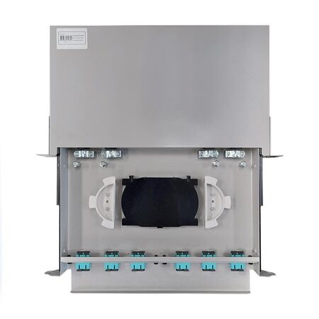 SC OM4 24 Port 1RU Fibre Sliding Patch Panel | Splice Cassette & Protector | Easy Access Design | by SERVEREDGE