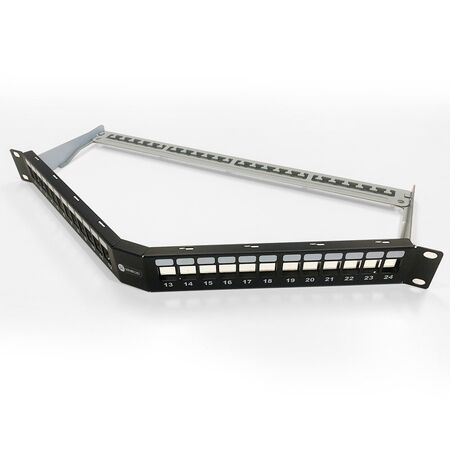 24 Port Angled 'V' Style Shielded Unloaded Patch Panel Frame | 1RU Rack Mount | Cable Management Included | by SERVEREDGE
