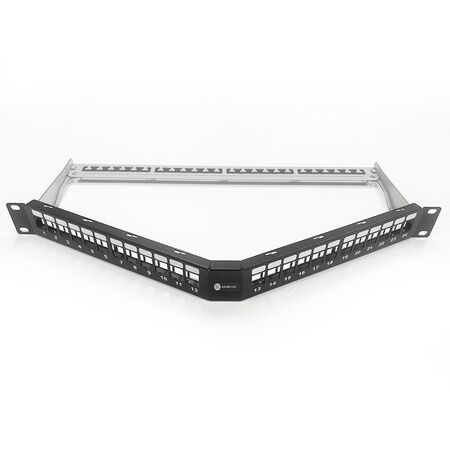 24 Port Angled 'V' Style Shielded Unloaded Patch Panel Frame | 1RU Rack Mount | Cable Management Included | by SERVEREDGE