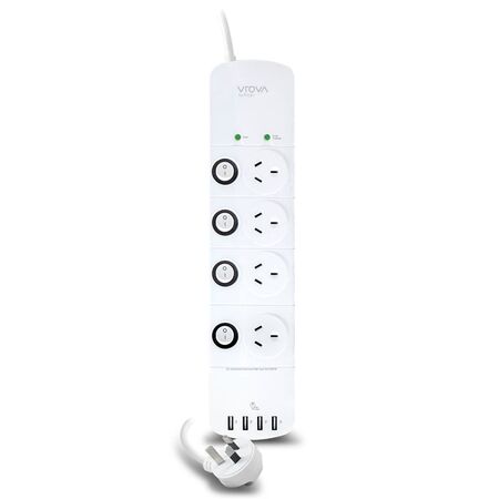 4 Outlet Power Board with 4 USB Ports | 2.4A USB Output | Compact Design | by SERVEREDGE