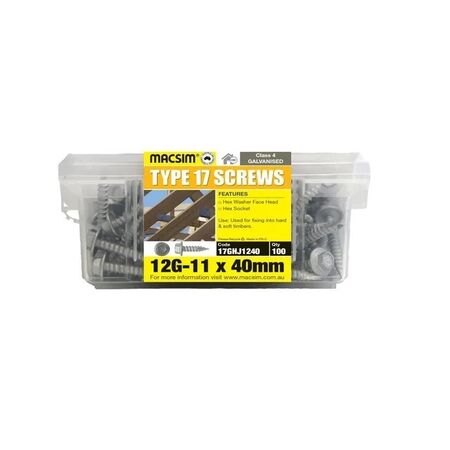 Type 17 Screws 12G | Galvanized Coating | Class 4 Strength | @Box of 100 | by Fire Factory Australia