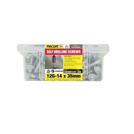 12G x 35MM Self Drilling Screws | Galvanised Steel | Class 4 Corrosion Resistance | @Box of 100 | by Fire Factory Australia