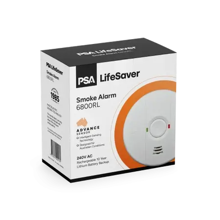 PSA Smoke Alarm Photoelectric 240V | Rechargeable Lithium Battery | Hush & Test Functions | by Fire Factory Australia
