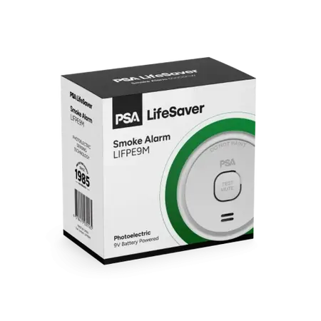 PSA Smoke Alarm 9V Battery Powered | Photoelectric Detection | Test & Mute Button | by Fire Factory Australia