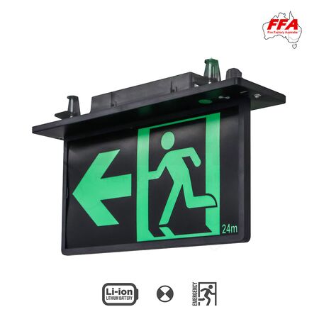 LED Recessed Blade Exit Light | High Visibility LED | Recessed Design | Black Finish | by Fire Factory Australia