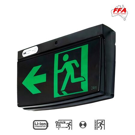 4W LED Quickfit Exit Light | Self-Test Functionality | Black Finish | by Fire Factory Australia