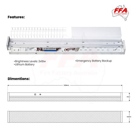 4 Foot LED Emergency Light | Dual 20W Lamps | Lithium Battery Backup | Ceiling or Wall Mountable | by Fire Factory Australia