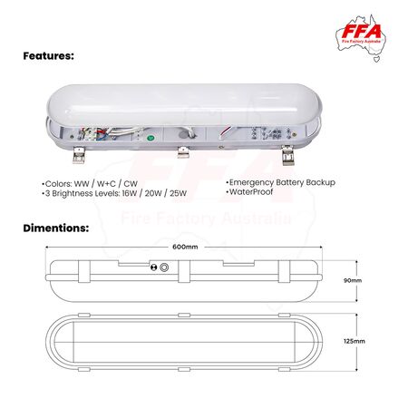 Smart LED Tri-proof 2 Foot Twin Emergency Batten | Adjustable CCT | IP65 Rated | Energy Efficient | by Fire Factory Australia