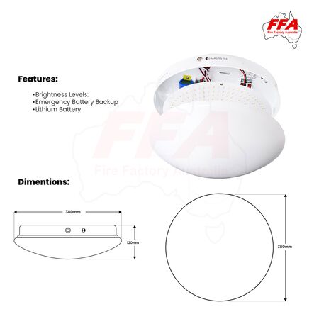 25W LED Oyster Emergency Light | Bright Illumination | Ceiling or Wall Mount | Durable Design | by Fire Factory Australia