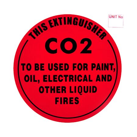 CO2 Extinguisher Identification Sign Sticker | Durable Vinyl | High Visibility | 193mm x 193mm | by Fire Factory Australia