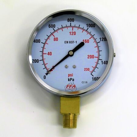 Hydrant Pressure Gauge | 55mm Dial | Up to 1000kPa | 1/4 inch PT Thread | by Fire Factory Australia