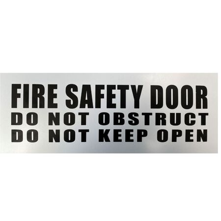 Fire Safety Door Sign | Do Not Obstruct & Keep Open | Black & Silver | 320mm x 120mm | by Fire Factory Australia