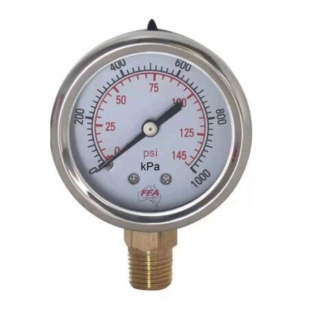 Hydrant Pressure Gauge | 55mm Dial | Up to 1000kPa | 1/4 inch PT Thread | by Fire Factory Australia