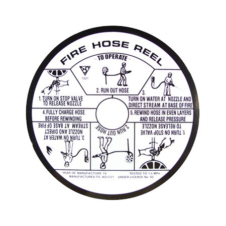 Fire Hose Reel Instruction Label | 18cm Diameter | Durable Weather-Resistant Material | Clear Usage Instructions | by Fire Factory Australia