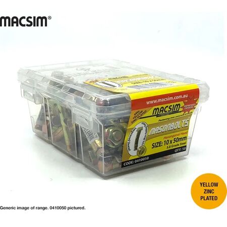 Mason Bolts Hex Head 10mm x 50mm | Durable Construction | Easy Tightening | Pack of 50 | by Fire Factory Australia