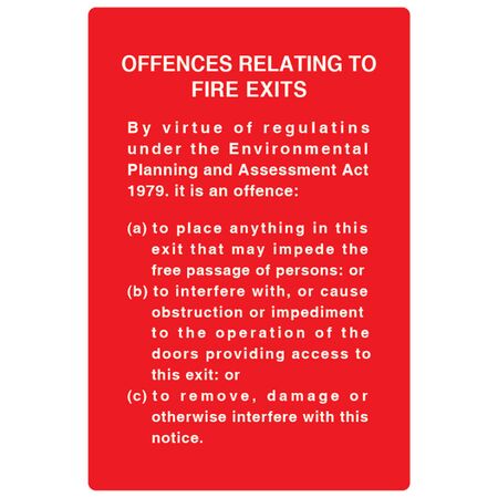 Fire Exit Offence Sign | Durable Plastic or Metal | High Contrast Visibility | Wall Mountable | by Fire Factory Australia